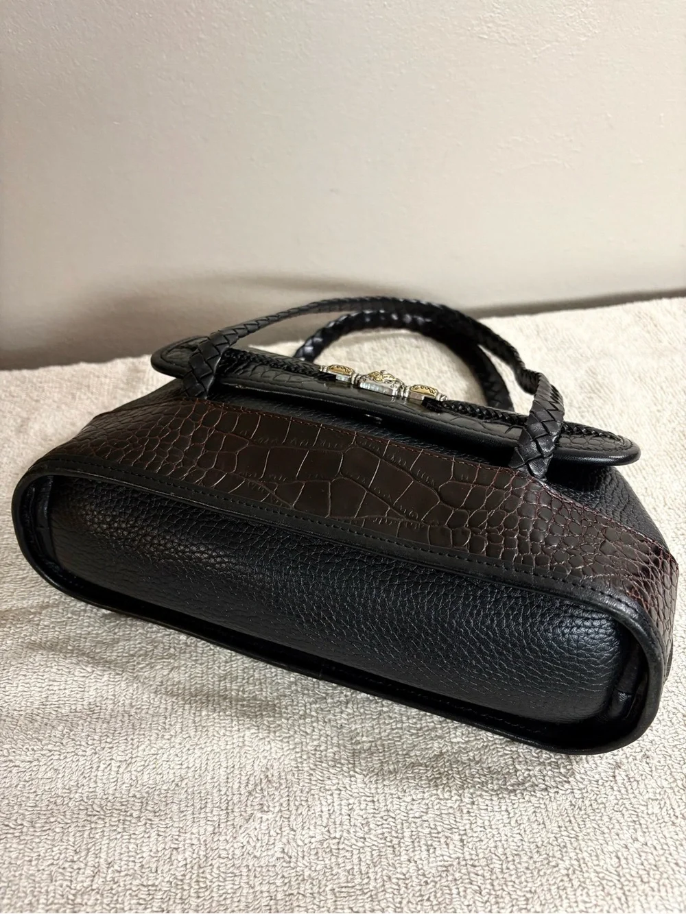Brighton Black and Dark Brown Croc-Embossed Top-Handle Satchel